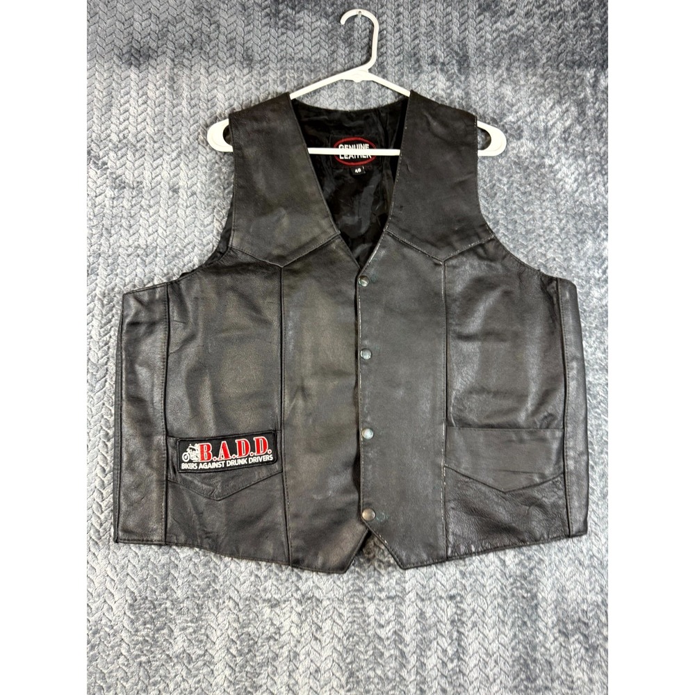 Genuine Leather Motorcycle Vest Mens 48 Black‎ Bikers Against Drunk Drivers Snap